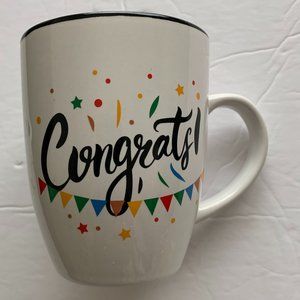 'CONGRATS' COFFEE MUG 8 OZ 'MOMENTUM BRAND WHITE W/BLACK & MULTICOLOR